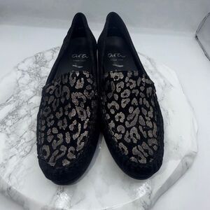 ARA Barb Black Suede Shimmer Leopard Print Loafer-8.5